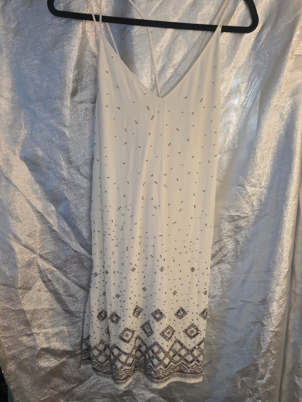 White House Black Market White Slip Dress with Silver Embellishment
